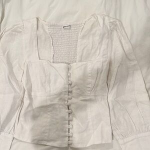 Reformation White Linen Button-Up Blouse